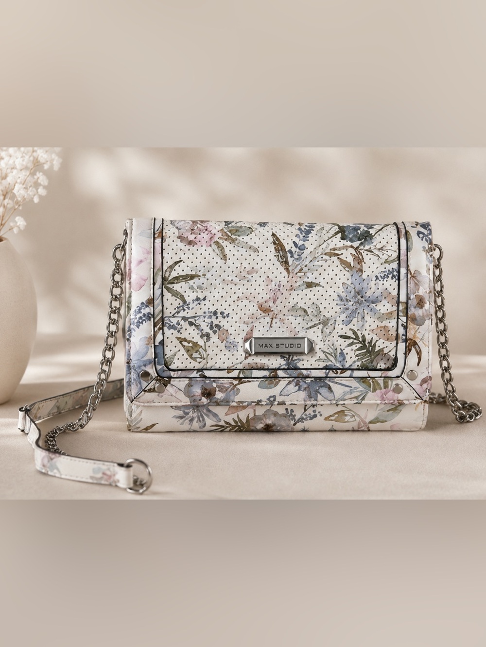 Floral Perforated Crossbody Wallet - White Multi